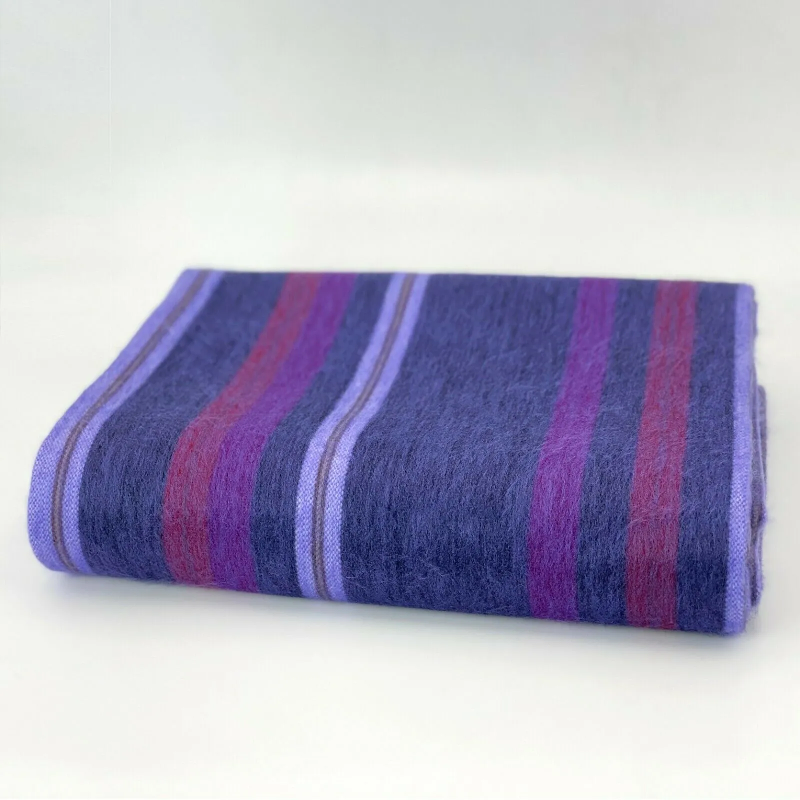 Punguloma - Baby Alpaca Wool Throw Blanket / Sofa Cover - Queen 97" x 67" - striped pattern blue/purple/violet