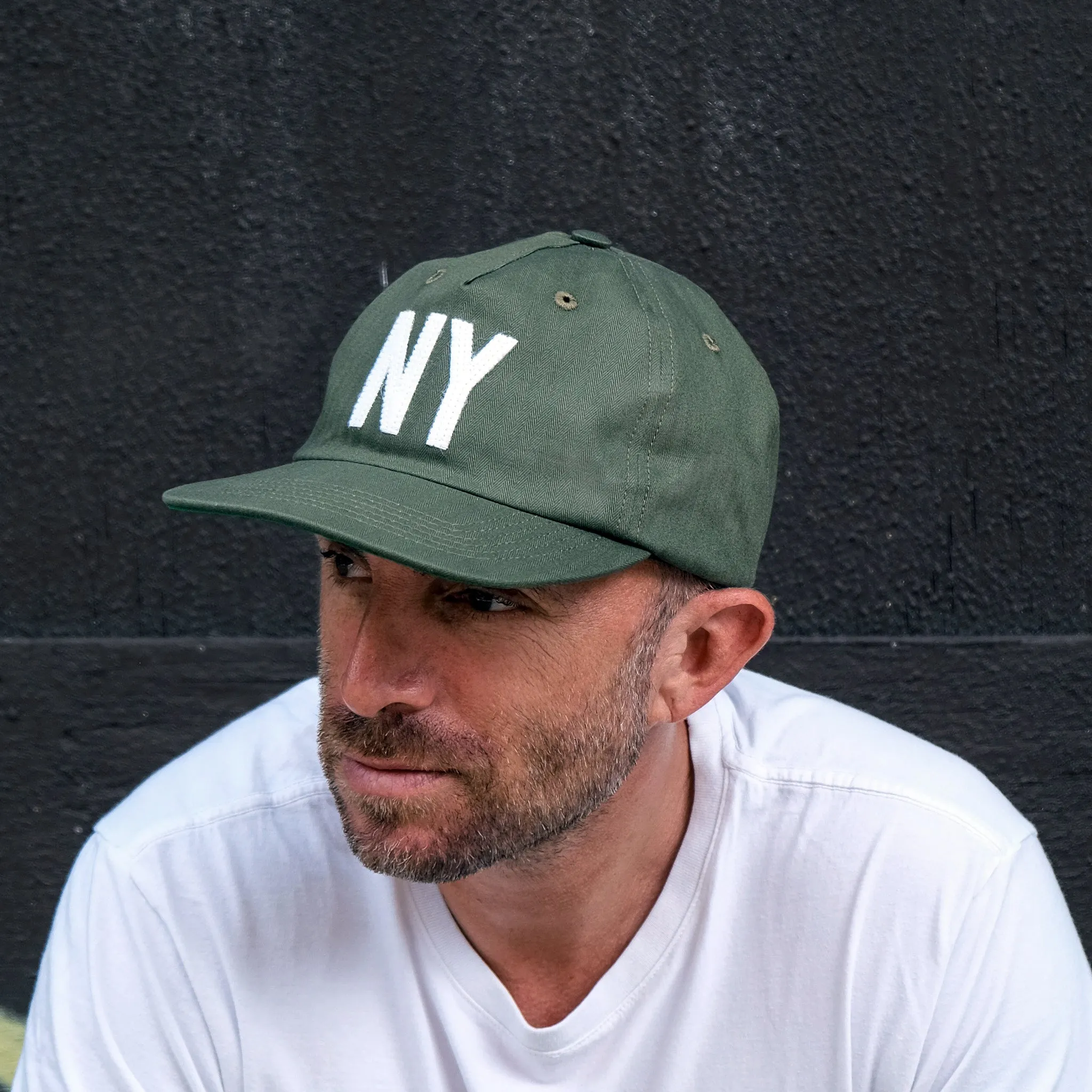 "NY" Ball Cap - Green Herringbone