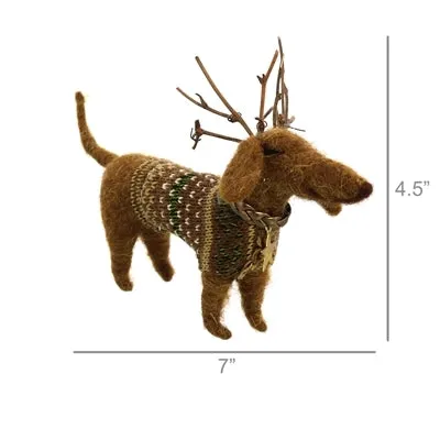 Reindog Daschund Felt Ornament