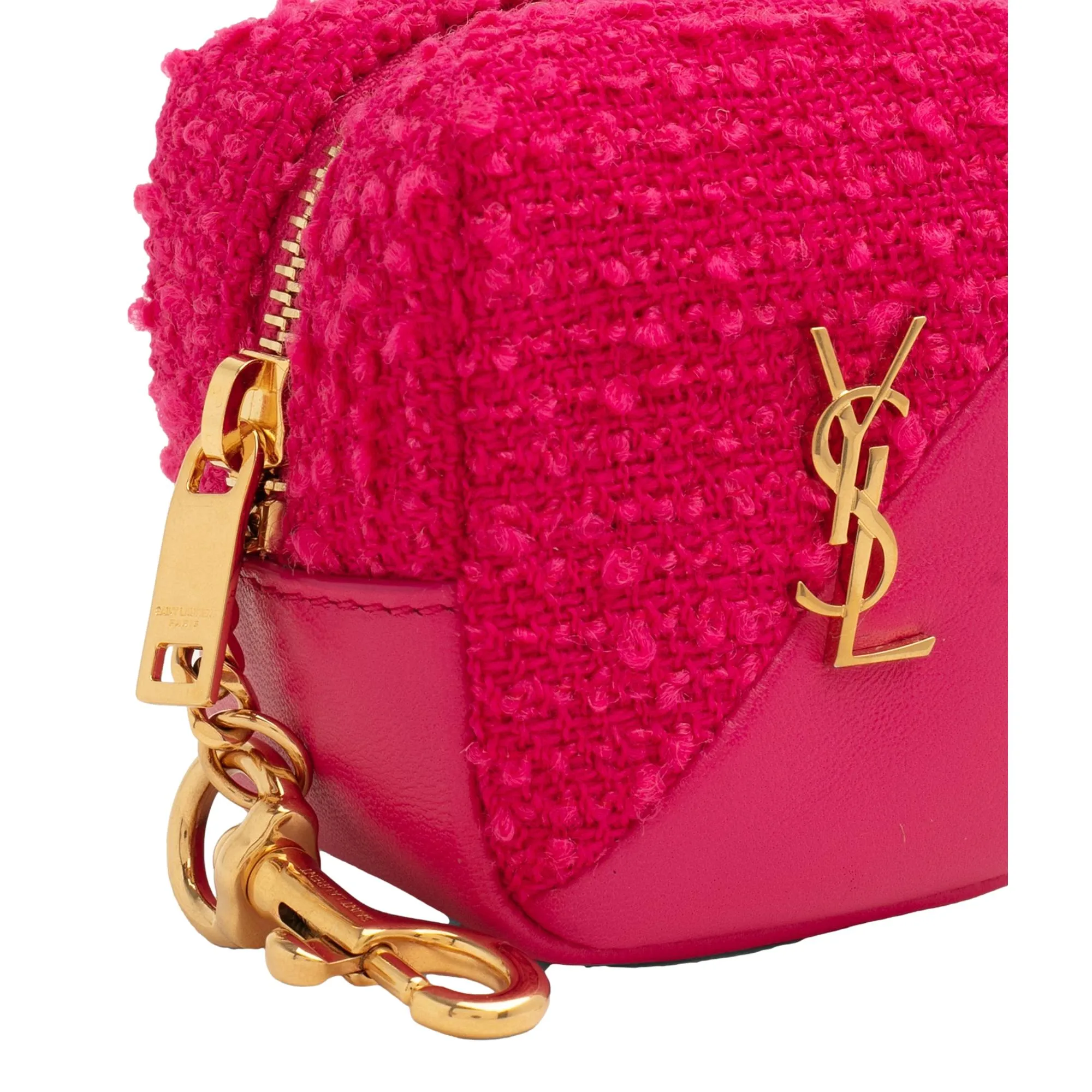 Saint Laurent Jamie YSL Keyring Cube Magenta Tweed Leather