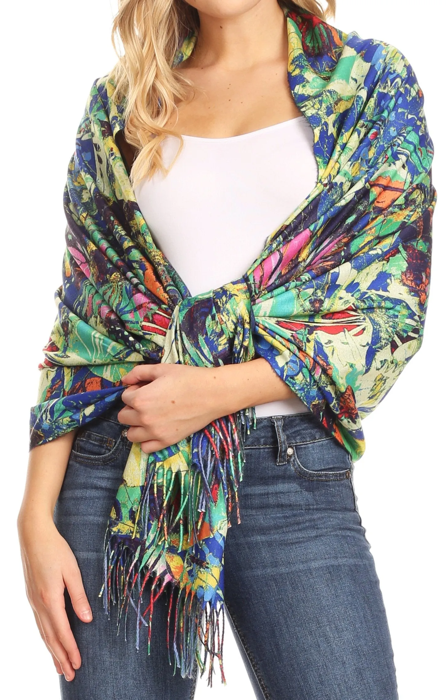 Sakkas Oria Women's Soft Lightweight Colorful Printed Shawl Scarf Wrap Stole