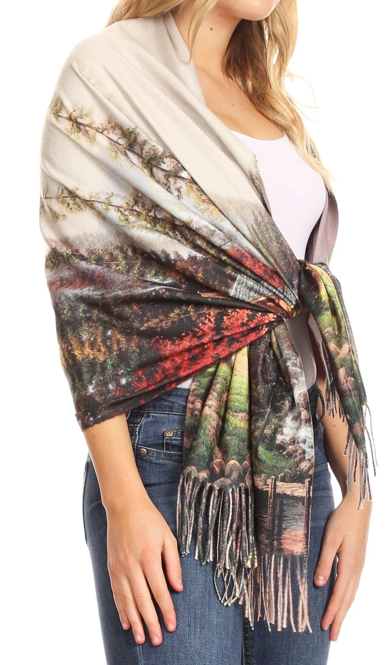 Sakkas Oria Women's Soft Lightweight Colorful Printed Shawl Scarf Wrap Stole