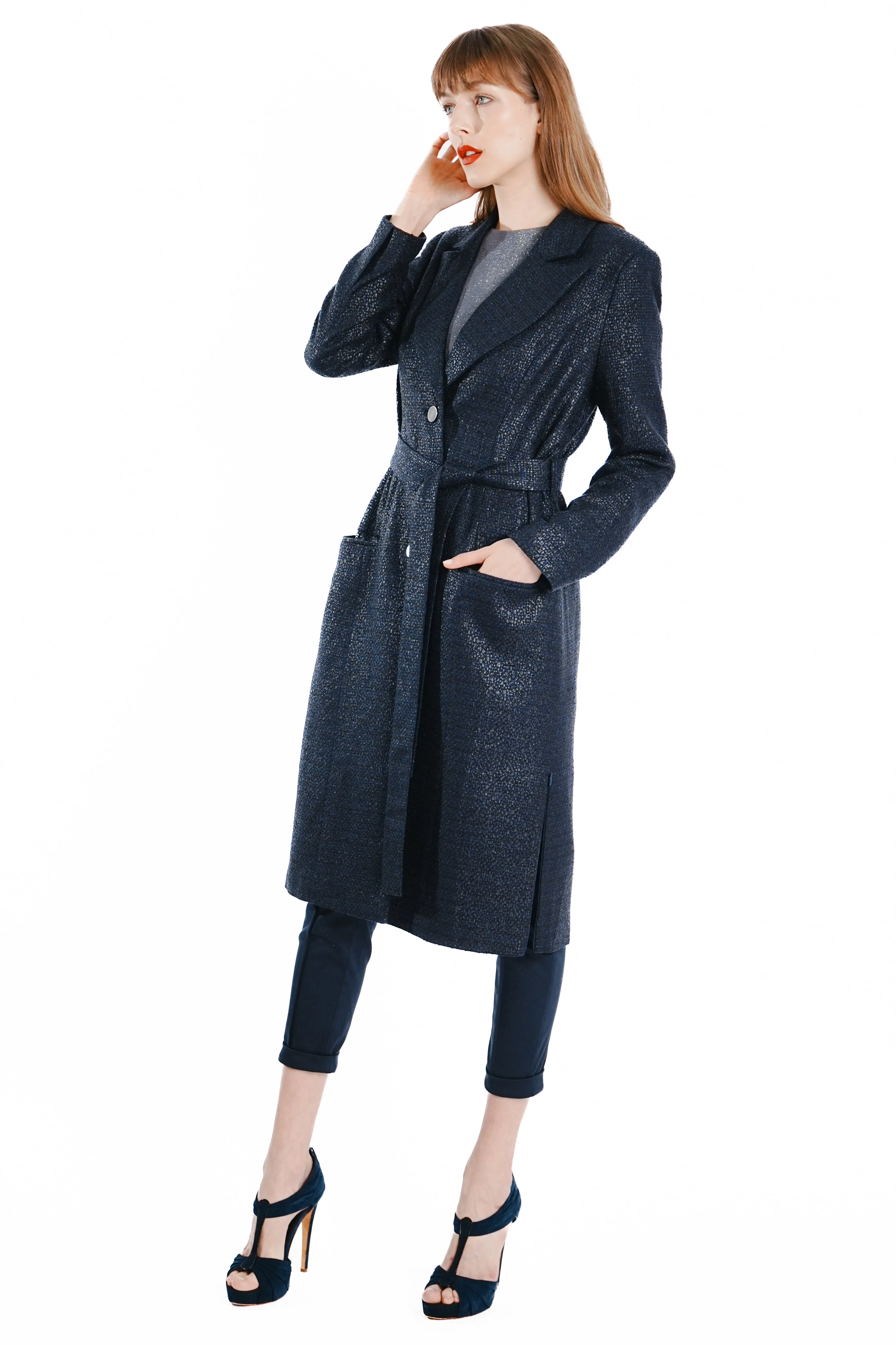 Sienna Maxi Tweed Coat with side zippers