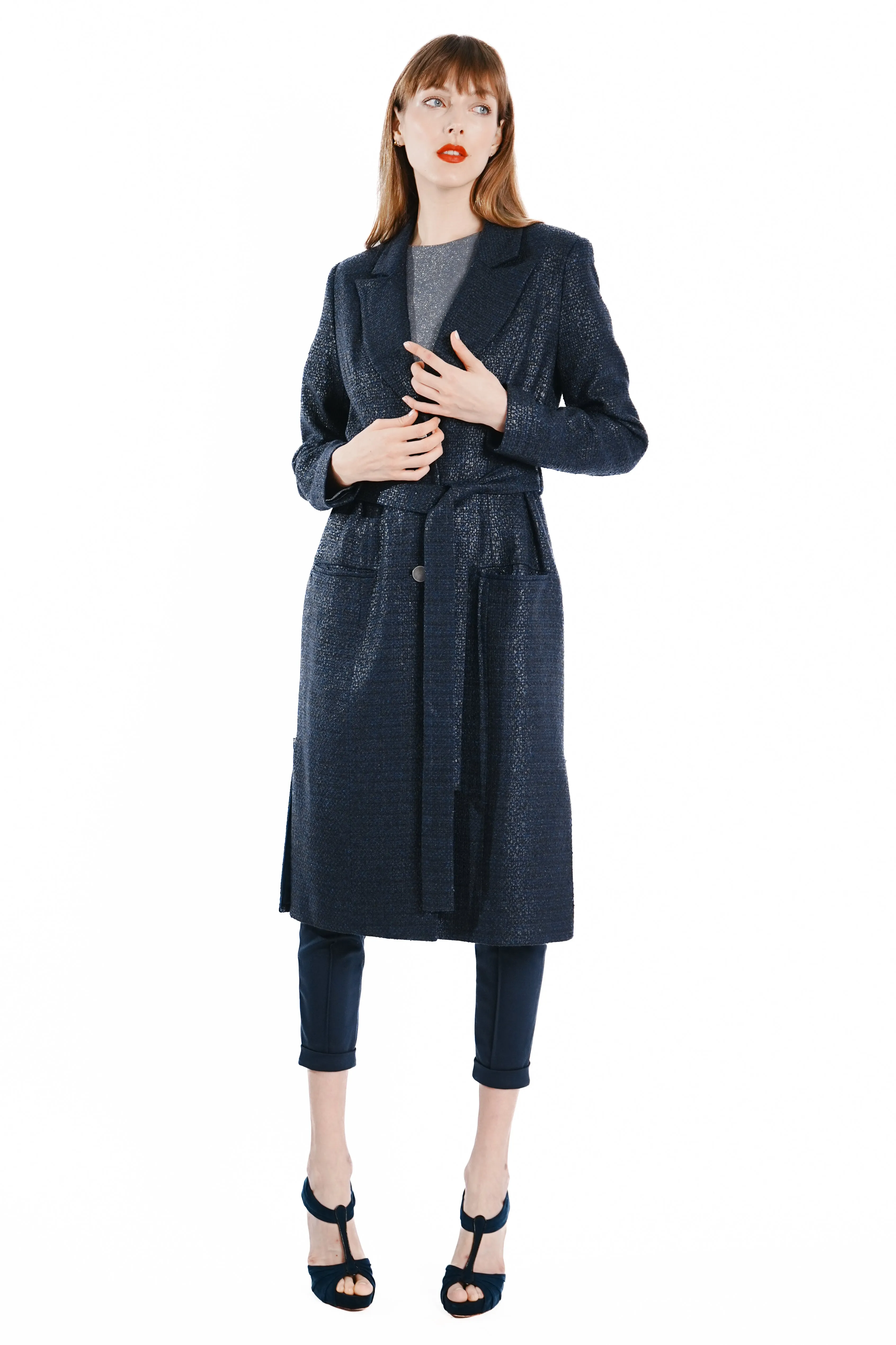 Sienna Maxi Tweed Coat with side zippers