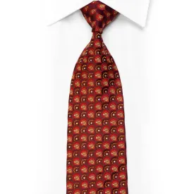 Silk Necktie Orange Geometric On Brown With Orange Studs