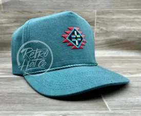 Southwestern / Aztec / Tribal Patch on Teal Stonewashed Rope Hat