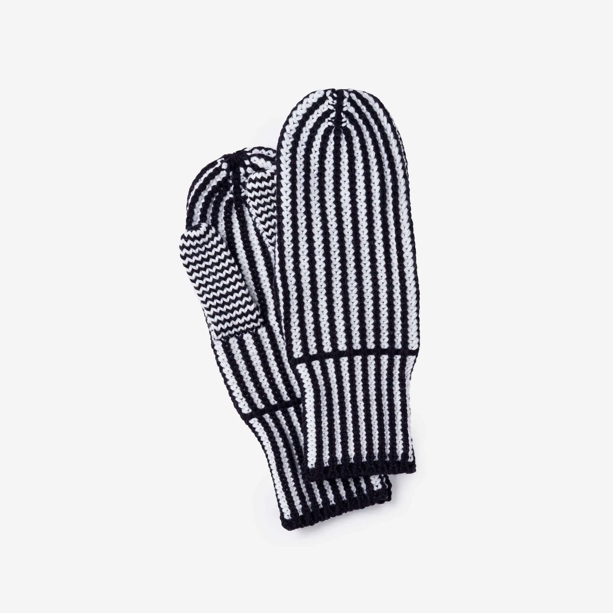 Stripe Knit Mittens in Black White