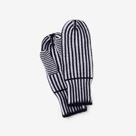 Stripe Knit Mittens in Black White