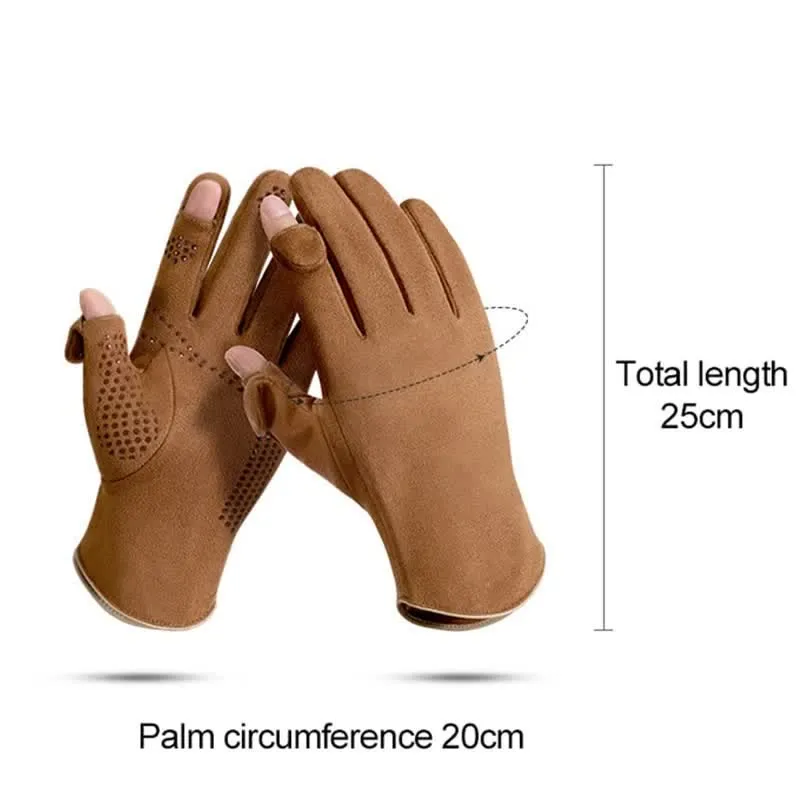 Suede Thermal Velvet Split Finger Gloves