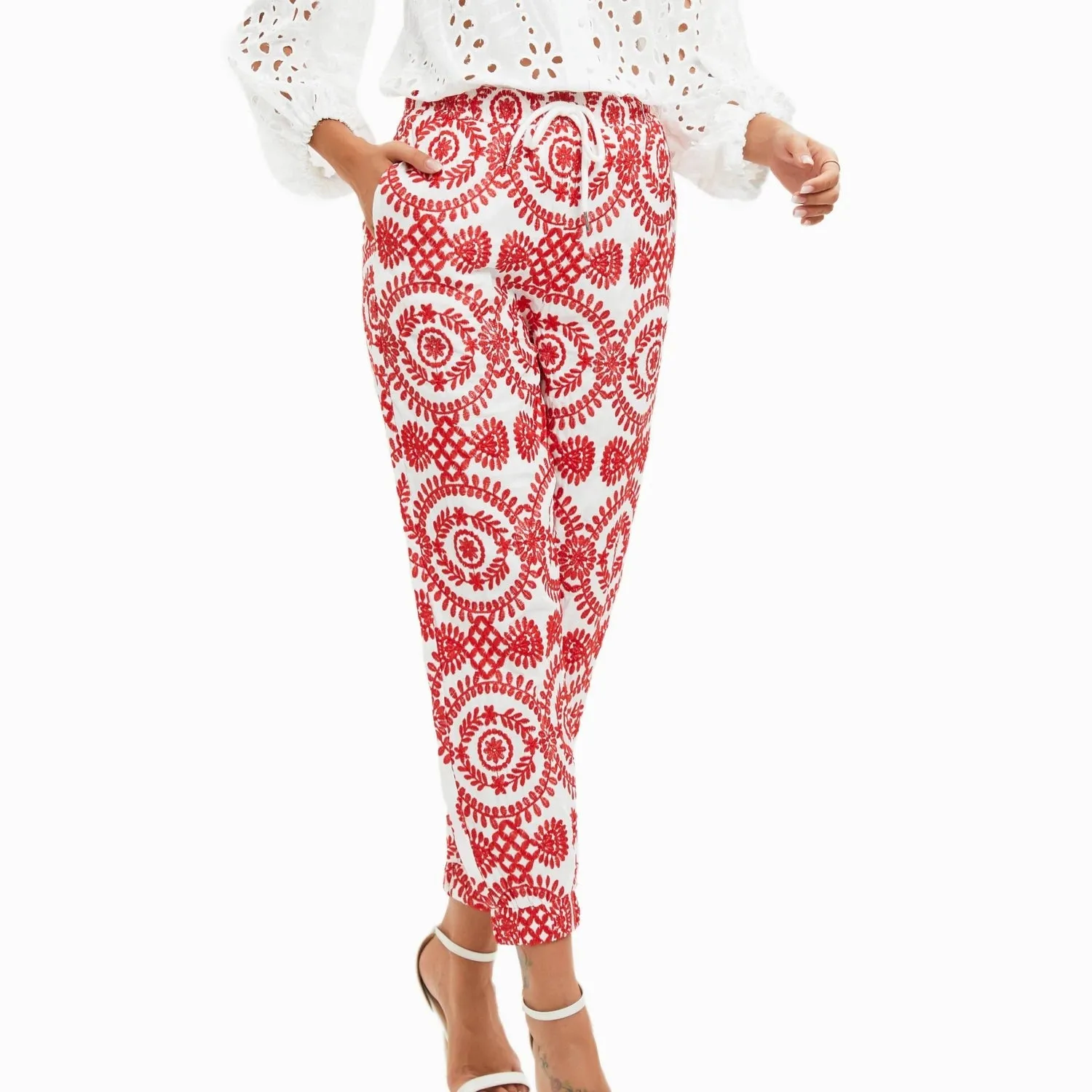 TEEK - Emma Embroidery Drawstring Ankle Length Pants