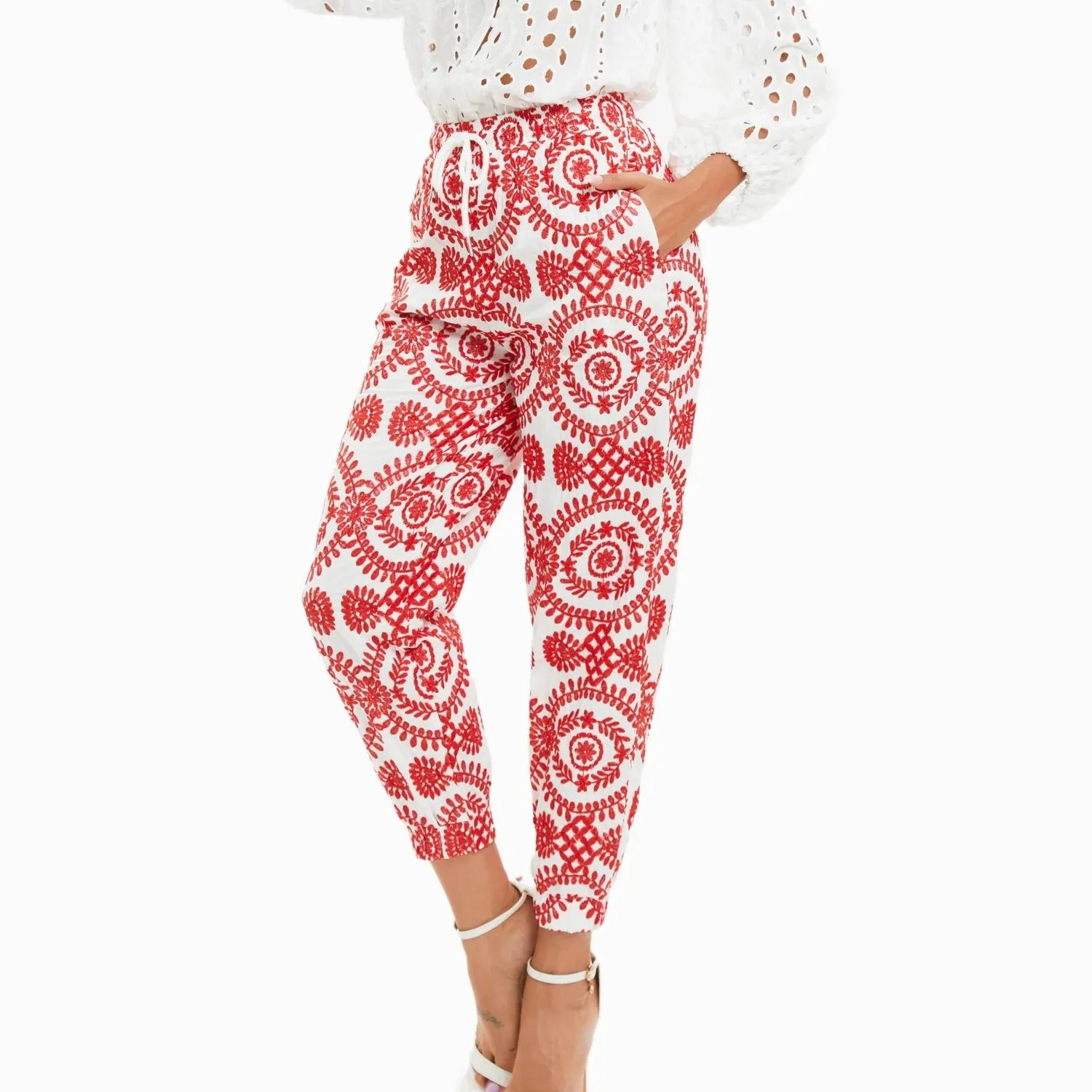 TEEK - Emma Embroidery Drawstring Ankle Length Pants