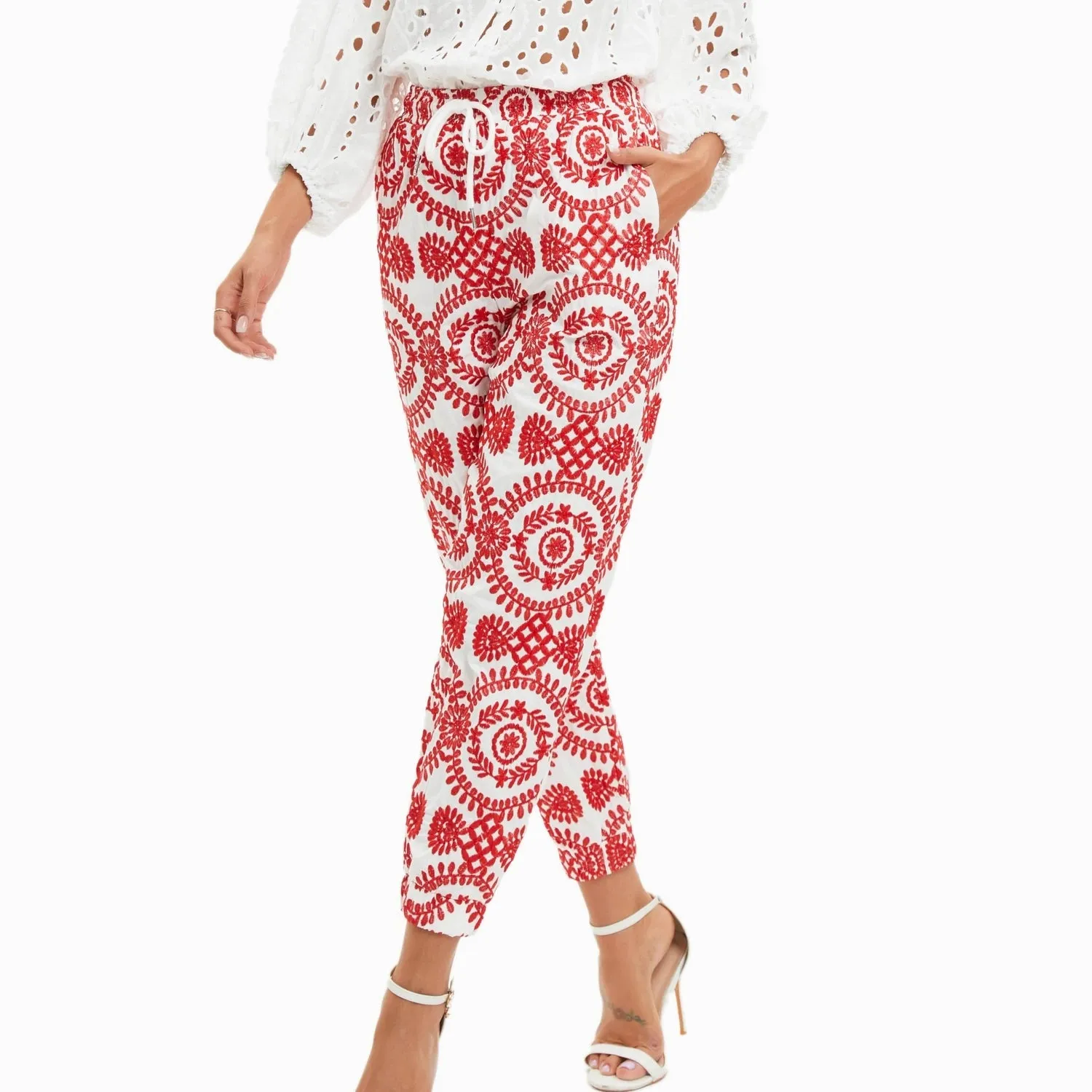 TEEK - Emma Embroidery Drawstring Ankle Length Pants