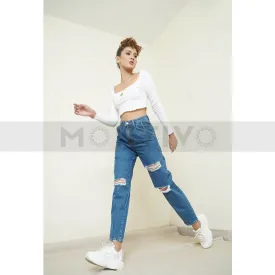 TW High Waist Ripped Slouchy Jeans