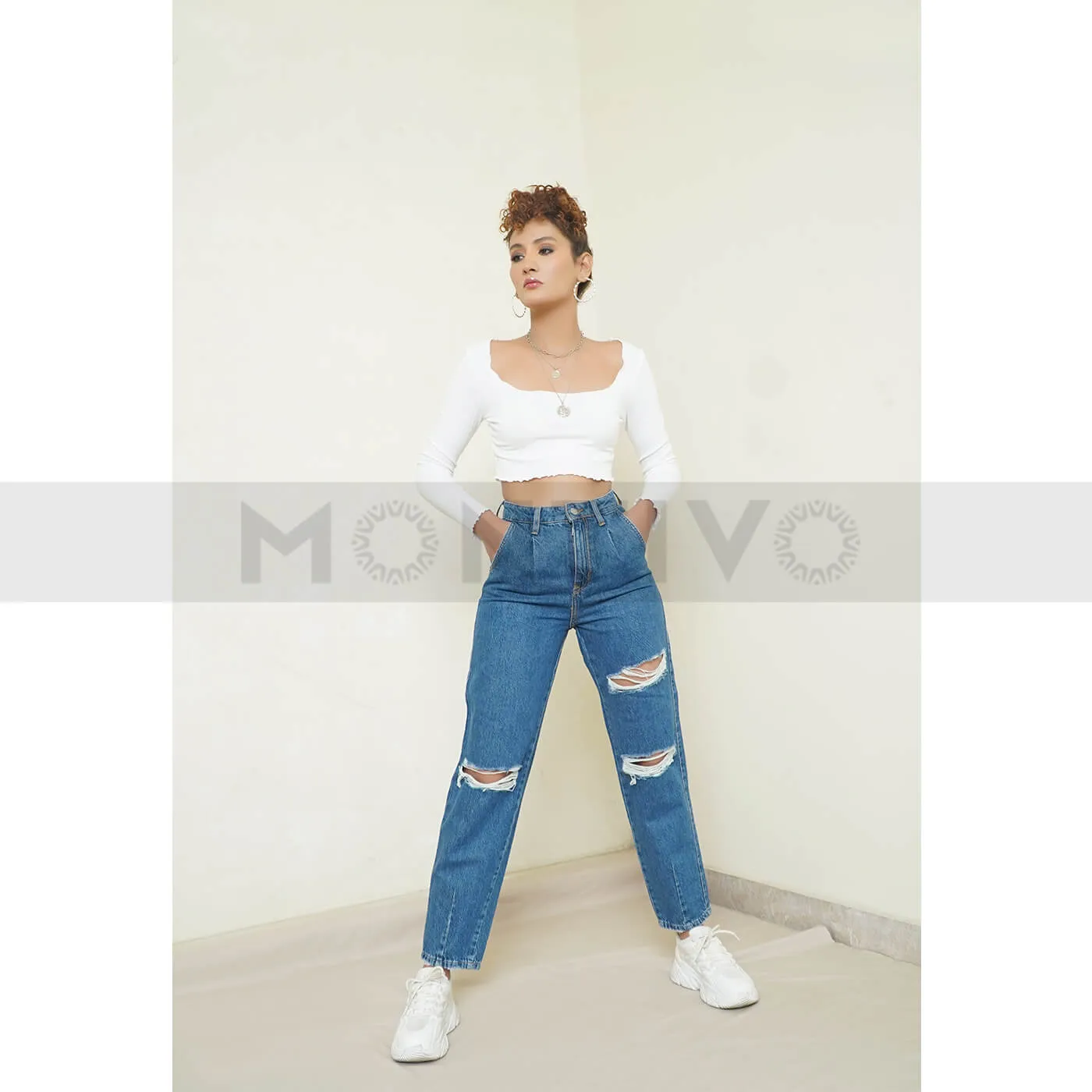 TW High Waist Ripped Slouchy Jeans