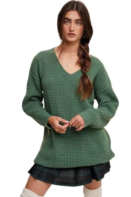 V-neck Ribbed Knit Sweater