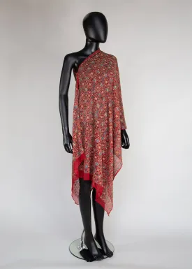 Vintage 1930s Red Gold Tambour Embroidered Silk Shawl Wrap