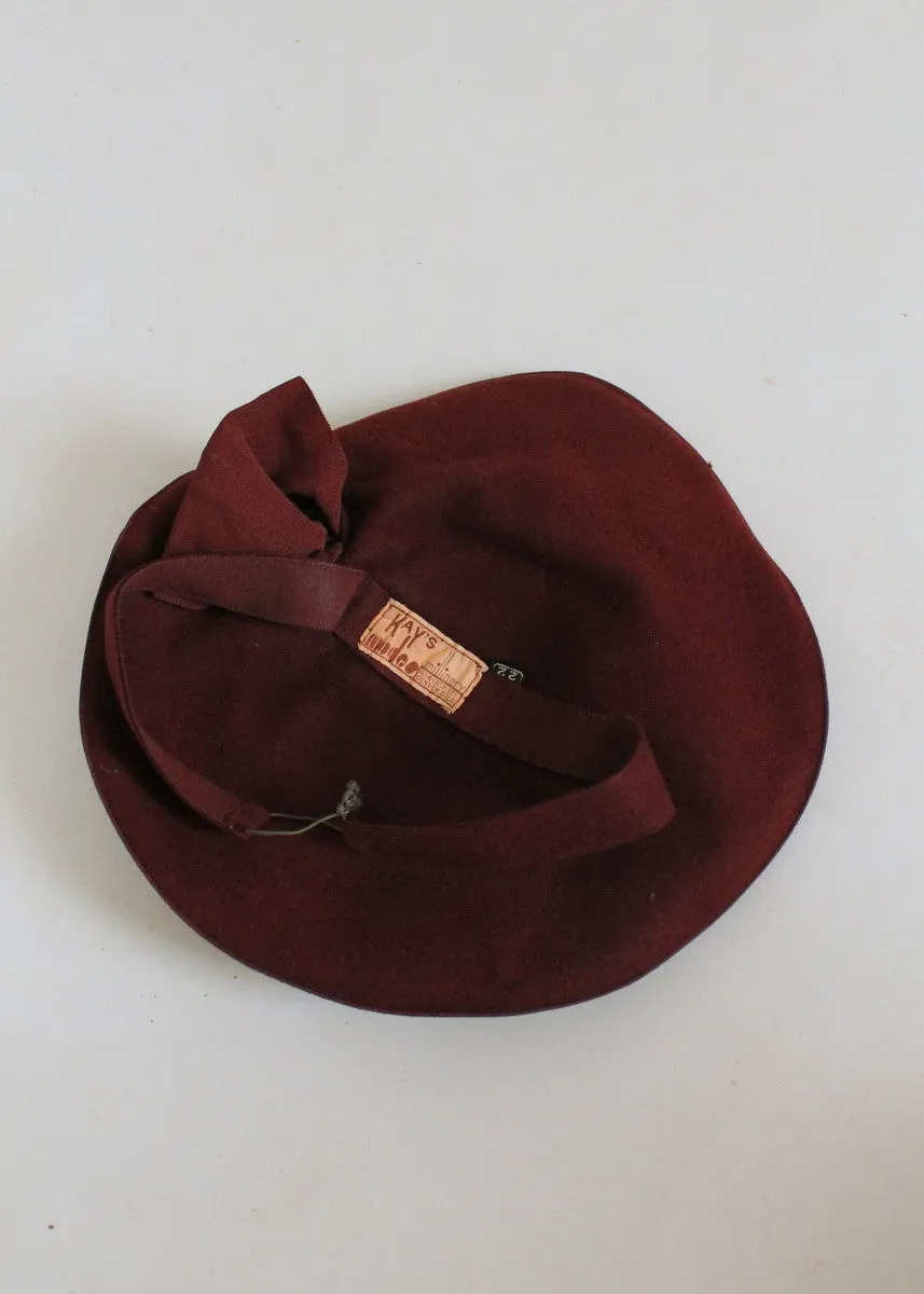 Vintage 1940s Brown Felt Pancake Tilt Hat