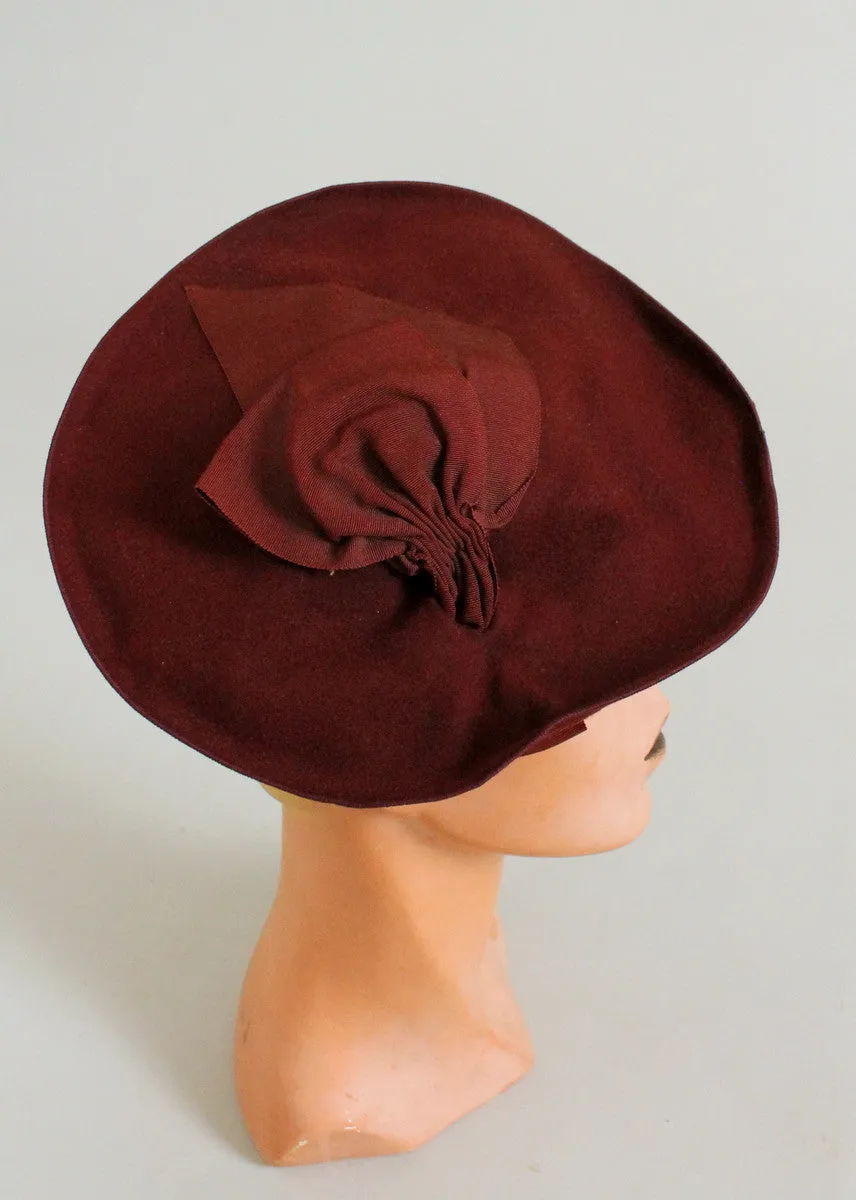 Vintage 1940s Brown Felt Pancake Tilt Hat