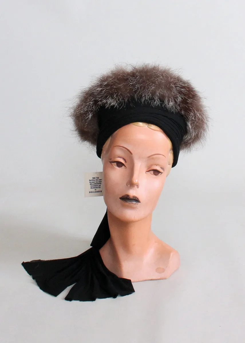 Vintage 1940s Fur Trimmed Turban Hat