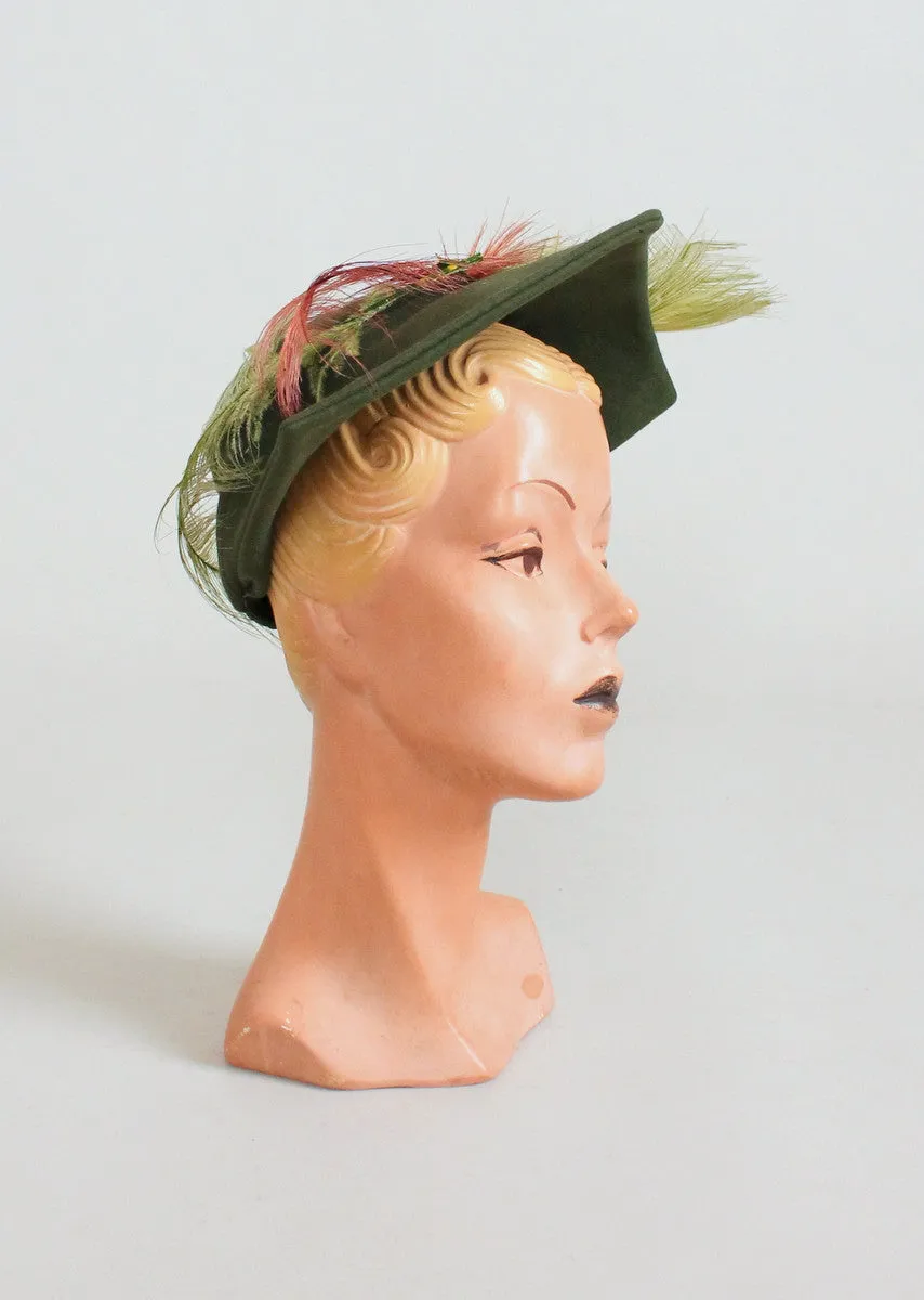 Vintage 1940s Janyth Roy Green Squared Hat