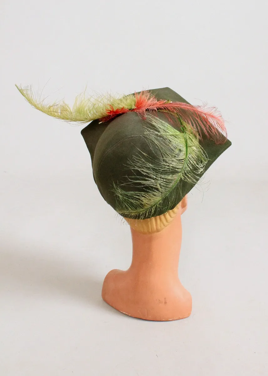 Vintage 1940s Janyth Roy Green Squared Hat