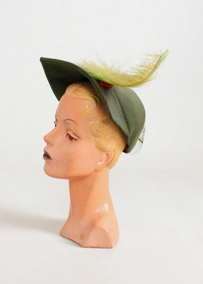 Vintage 1940s Janyth Roy Green Squared Hat