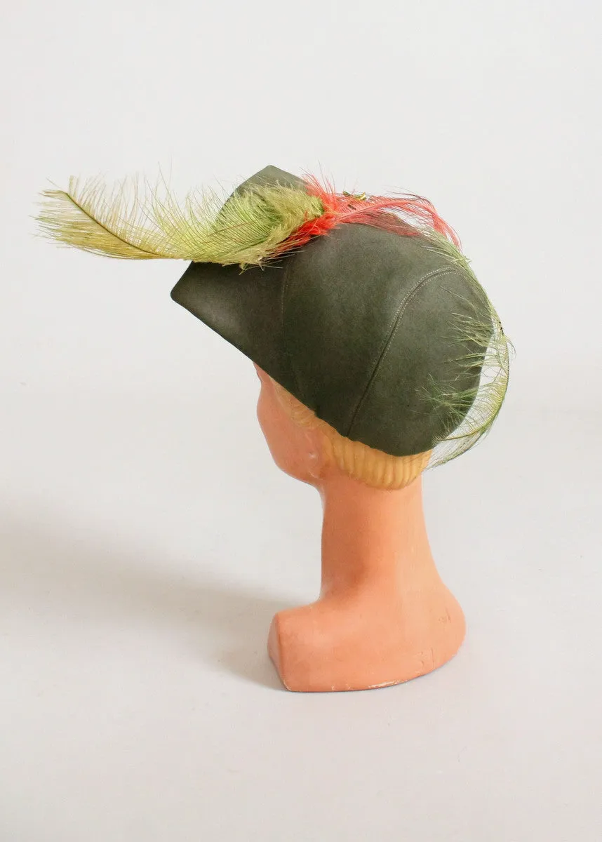 Vintage 1940s Janyth Roy Green Squared Hat