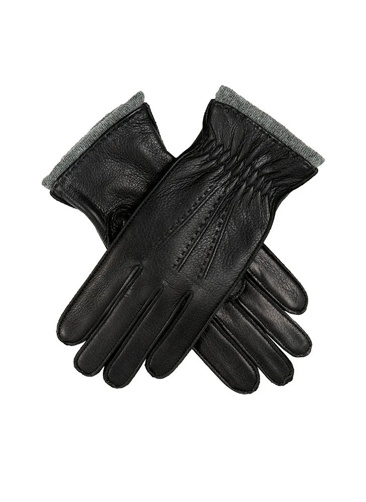 Women’s Three-Point Cashmere-Lined Deerskin Leather Gloves with Cashmere Cuffs